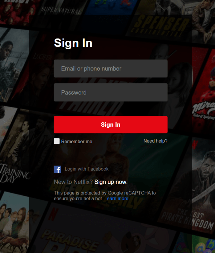Страница за влизане в Netflix