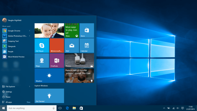Меню "Старт" на Windows 10
