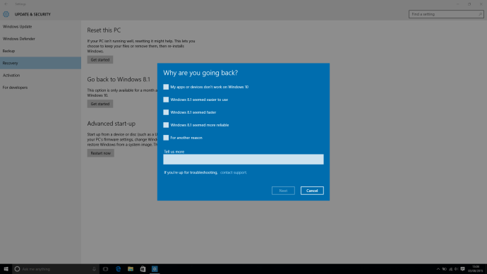 Как да понижите Windows 10 до Windows 8.1 и Windows 7 - отговор с множество възможности за избор