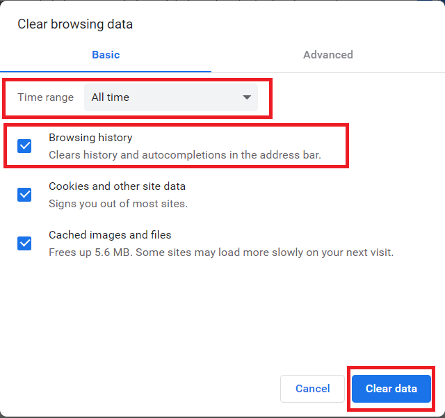 Опции за изтриване на хронология на Chrome