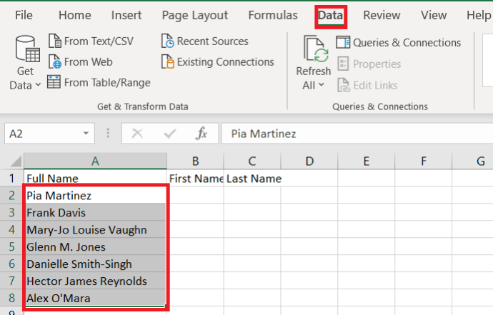 Tab Data Excel